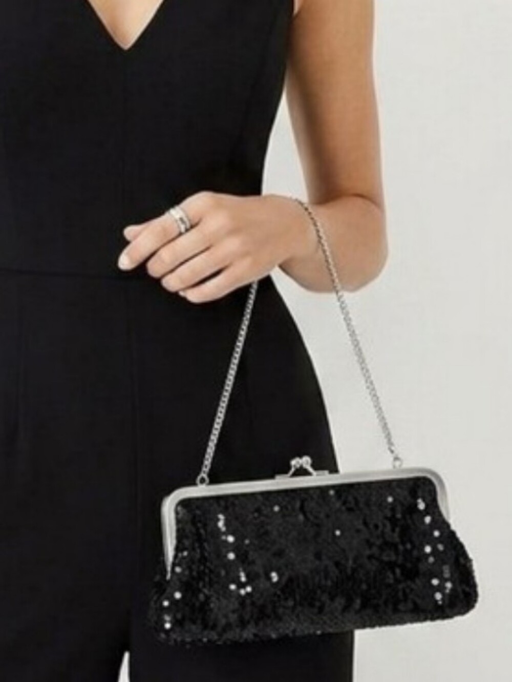 LOFT Evening Bag Clutch Kiss Lock Black Ann Taylor